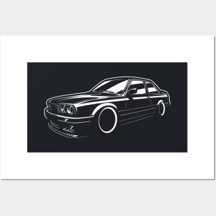 E30 Classic Coupe White On Black Posters and Art